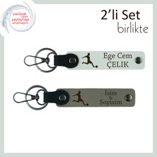 Erkek Sevgiliye Tarz Sahibi Hediyelik, Futbol Figürlü Yazı Eklenebilir Anahtarlık Set, Beyaz-Kül Gri