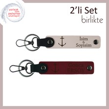 Gemi Kaptanlarına Uygun Hediyelik Anahtarlık, Çapa Figürlü 2’li Kişisel Set, Pudra-Bordo