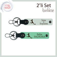 Futbol Temalı Hediye Seti, Erkek Sevgiliye Uygun Kişisel Deri Anahtarlık Tasarım, Beyaz-Açık Yeşil