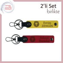 Aslan Deseniyle Güçlü Tarzı Yansıtan Hediye, Isim Yazılabilir Kişisel Anahtarlık Takım, Sarı-Kırmızı