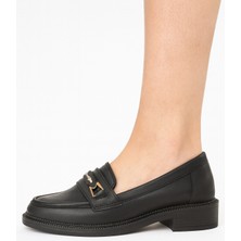 Kadın Loafer Ayakkabı Gold Tokalı Günlük Deri Görünümlü