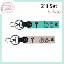 Erkek Sevgiliye Klasik Boks Hediyesi, Kalıcı Hatıralık Yazı Eklenebilir Anahtarlık, Turkuaz-Pudra