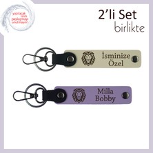 Kaplan Motifli Minimalist Armağan, Tarz Sahibi Erkeklere Isim Yazılabilir Anahtarlık, S Kahve-Mor