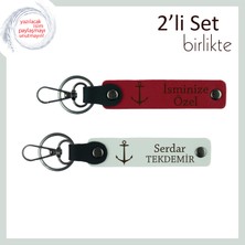 Balıkçı Babaya Babalar Günü Armağanı, Deniz Temalı Kişiye Özel Deri Anahtarlık, Kırmızı-Beyaz