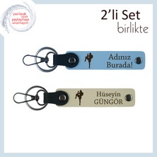 Erkek Kardeşe Sporcu Temalı Hediye, Kickboks Figürlü Kişisel Isimli Anahtarlık, Gök Mavi-Sütlü Kahve