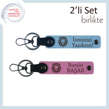 Doğum Gününe Özel Güç Temalı Hediye, Kaplan Desenli Deri 2’li Anahtarlık Takım, Gök Mavi-Pembe