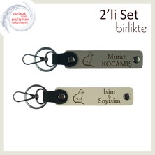 Kedili Sevgiliye Sevimli Armağan, Pati Desenli, Kişisel Yazılı Anahtarlık, Kül Gri-Sütlü Kahve