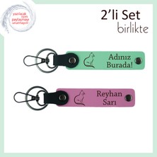 Kedili Ruh Halini Taşıyanlara, Pati Motifli, Kişisel Yazılı Anahtarlık, Açık Yeşil-Pembe