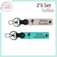 Boks Temalı Kalıcı Anlamlı Armağan, Erkek Sevgiliye Yazılabilir Deri Anahtarlık Takım, Pudra-Turkuaz