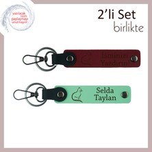 Patili Ruhların Tercihi, Kedili Motifli, Isme Özel Yazılı Anahtarlık, Bordo-Açık Yeşil