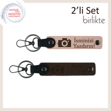 Anı Avcısı Ruhlara Özel, Kamera Temalı, Kişisel Yazılı 2’li Anahtarlık Seti, Yavru Ağzı-Koyu Kahve