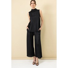 Ekol Kadın Beli Lastikli Akordiyon Kumaş Pantolon 2186 Siyah