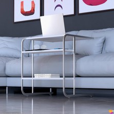 Modilayn C Yan Sehpa Geniş Boy Tekerlekli Çalışma, Atıştırmalık, Yemek, Laptop Sehpası Beyaz