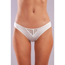 Golshan Garland Mini Slip, Kadın Güpürlü Ekru Külot