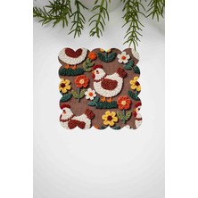 3D Şirin Tavuklar ve Çiçek Desen Dijital Baskılı Lazer Kesim Kumaş Koktel Peçetesi 1 Adet