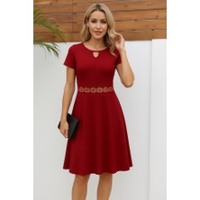 Arben Boutique Kadın Kısa Kollu Yuvarlak Yaka Damla Detaylı Janjan Elbise