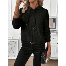 Arben Boutique Kadın Uzun Kollu Kapşonlu Bağcıklı Şardonlu Kaşkorse Bluz