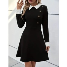 Arben Boutique Kadın Uzun Kollu Yakalı Düğmeli Kısa Modal Mini Elbise