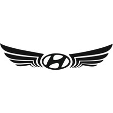 Çınarrium Hyundai Için Özel Yeni Uyumlu Aksesuar Kanatlı Logo Özel Yeni Sticker Siyah 24*6 cm