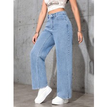 Kadın Baggy Fit Yüksek Bel Denim Jean Yıkamalı Pantolon