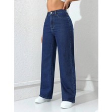 Kadın Baggy Fit Yüksek Bel Denim Jean Yıkamalı Pantolon
