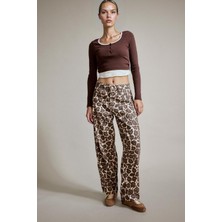 DeFacto %100 Pamuk Baggy Fit Leopar Desenli Jean Pantolon G3199AX25AU