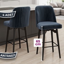 Evax Serisi 4 Adet Antrasit Bar Sandalyesi 360°C Döner Bar Sandalyesi Babyface Kumaş Siyah Metal Ayaklı