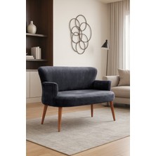 Azra Mobilya - Roma Modern Ikili Koltuk Kanepe - Babyface Kumaş - Düğmesiz - Ahşap Ayak - Antrasit