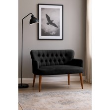 Azra Mobilya - Roma Modern Ikili Koltuk Kanepe - Babyface Kumaş - Ahşap Ayak - Siyah