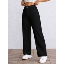 Kadın Baggy Fit Yüksek Bel Denim Jean Yıkamalı Pantolon