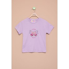 Lila Kelebek Baskılı Payetli Kız Çocuk Tişört 21000