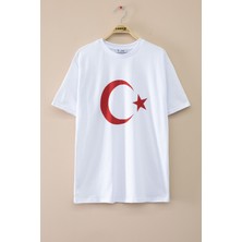 Beyaz Türk Bayrağı Baskılı Bisiklet Yaka Çocuk T-Shirt 20551