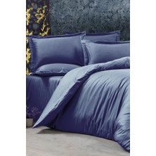 Çeyiz Diyarı Stripe Çift Kişilik Pollysaten Nevresim Takımı Lacivert