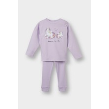 DeFacto %100 Pamuk Regular Fit Bisiklet Yaka Unicorn Baskılı Uzun Kollu Sweatshirt Lastikli Paçalı Alt 2'li Takım Kız Bebek E9996A525AU
