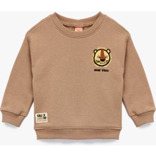 Bisiklet Yaka Uzun Kollu Şardonlu Aslan Baskılı Sweatshirt