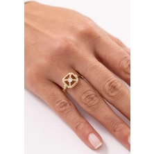 Vintage Yuvarlak Taşlı 14 Ayar Altın Yüzük