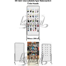 60 Adet Askı Çubuklu Spor Malzemeleri Ürün Standı - 90 x 190 cm Tel Pano Standı