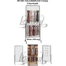 60 Adet Askı Çubuklu Şal ve Eşarp Ürün Standı - 90 x 190 cm Tel Pano Standı