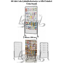 60 Adet Askı Çubuklu Kırtasiye ve Ofis Ürünleri Ürün Standı - 90 x 190 cm Tel Pano Standı