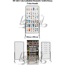 60 Adet Askı Çubuklu Otomotiv Yedek Parça Ürün Standı - 90 x 190 cm Tel Pano Standı