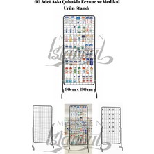 60 Adet Askı Çubuklu Eczane ve Medikal Ürün Standı - 90 x 190 cm Tel Pano Standı