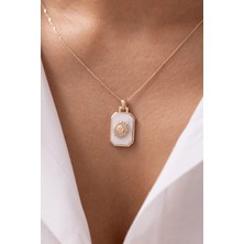 Beyaz Mine Güneş Desenli 14 Ayar Altın Kolye