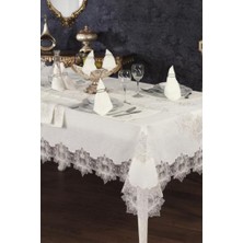 Asel Fransız Dantelli Keten Yemek Takımı - 26 Parça Krem