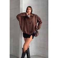 Dokuma Süet Kumaş Apoletli Bomber Ceket - Koyu Kahve