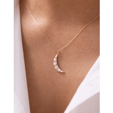 Beyaz Mine Ay Figürlü 14 Ayar Altın Kolye