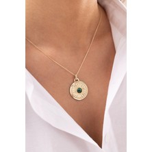 Zümrüt Renkli Taşlı Vintage Güneş 14 Ayar Altın Kolye