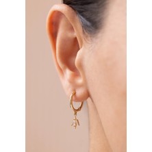 Taşlı Melekli 14 Ayar Altın Halka Küpe