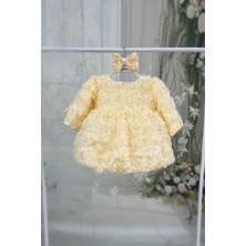 Güllü Uzun Kollu Balon Etek Kız Çocuk Yaka Ekru Abiye Mevlüt Elbise