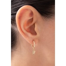 Halka Model Melek Figürlü Taşlı 14 Ayar Altın Küpe