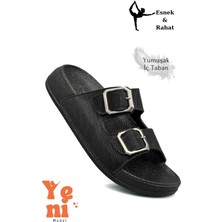 Kadın Telik Çift Toka Yumuşak ve Esnek Tabanlı Kadın Teliği Günlük Kullanım Siyah